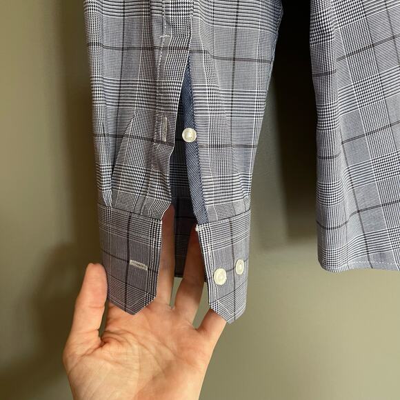 BRAX Derek Modern Fit Plaid Button Up Shirt In Navy Size XL Hi Flex Houndstooth - Picture 15 of 16
